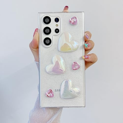 VALRION Kompatibel mit Samsung Galaxy S25 Ultra Bling Hülle Laserfarbe 3D Kristall Liebe Herz Perle Diamant Glitzer Klar Hülle Cute Girly Frauen Dünn Weich TPU Transparent Handyhülle VALRION Kompatibel mit Samsung Galaxy S25 Ultra Bling Hülle Laserfarbe 3D Kristall Liebe Herz Perle Diamant Glitzer Klar Hülle Cute Girly Frauen Dünn Weich TPU Transparent Handyhülle von VALRION