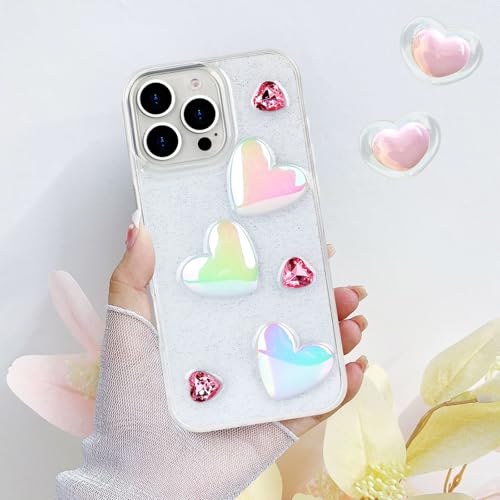 VALRION Kompatibel mit iPhone 16 Pro Max Bling Hülle Laserfarbe 3D Kristall Liebe Herz Perle Diamant Glitzer Klar Hülle Cute Girly Frauen Dünn Weich TPU Transparent Handyhülle VALRION Kompatibel mit iPhone 16 Pro Max Bling Hülle Laserfarbe 3D Kristall Liebe Herz Perle Diamant Glitzer Klar Hülle Cute Girly Frauen Dünn Weich TPU Transparent Handyhülle von VALRION