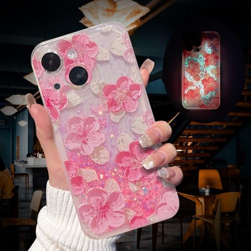 VALRION Schutzhülle für iPhone 15, Motiv: Ölgemälde, Blume, leuchtet im Dunkeln, flüssig, fluoreszierend, schwimmend, Wasserfall-Blume, weiche TPU-Schutzhülle, Rosa VALRION Schutzhülle für iPhone 15, Motiv: Ölgemälde, Blume, leuchtet im Dunkeln, flüssig, fluoreszierend, schwimmend, Wasserfall-Blume, weiche TPU-Schutzhülle, Rosa von VALRION