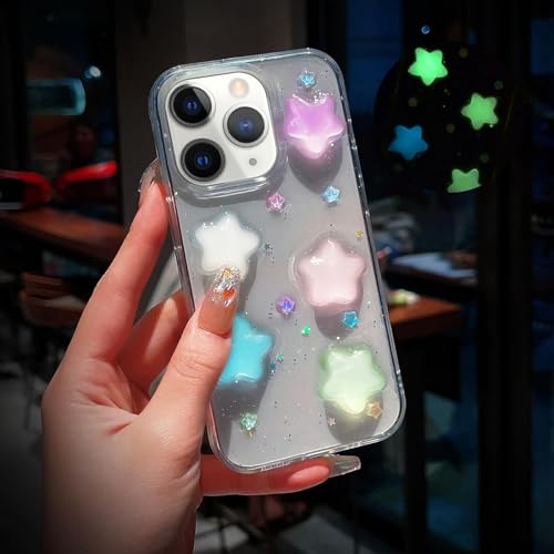 VALRION Schutzhülle für iPhone 15 Pro, leuchtende 3D-Sterne, transparent, leuchtet im Dunkeln, nachtleuchtend, glitzernd, weich, dünn, TPU-Stoßdämpfer, stoßfest, beleuchtet VALRION Schutzhülle für iPhone 15 Pro, leuchtende 3D-Sterne, transparent, leuchtet im Dunkeln, nachtleuchtend, glitzernd, weich, dünn, TPU-Stoßdämpfer, stoßfest, beleuchtet von VALRION