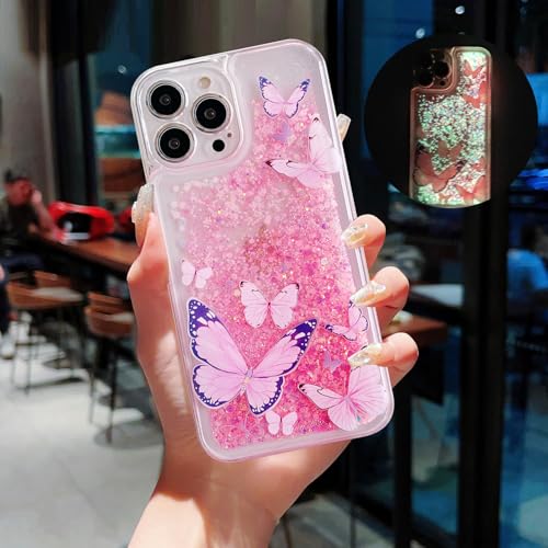 VALRION Schutzhülle für iPhone 16e, Glitzer-Schmetterling, leuchtet im Dunkeln, für Damen und Mädchen, glitzernd, fließender Treibsand, leuchtende Schutzhülle, weiches TPU, transparent, Rosa VALRION Schutzhülle für iPhone 16e, Glitzer-Schmetterling, leuchtet im Dunkeln, für Damen und Mädchen, glitzernd, fließender Treibsand, leuchtende Schutzhülle, weiches TPU, transparent, Rosa von VALRION
