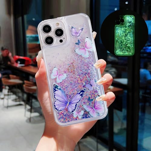 VALRION Schutzhülle für iPhone 16e, Glitzer-Schmetterling, leuchtet im Dunkeln, für Damen und Mädchen, glitzernd, fließender Treibsand, leuchtende Schutzhülle, weiches TPU, transparent, Violett VALRION Schutzhülle für iPhone 16e, Glitzer-Schmetterling, leuchtet im Dunkeln, für Damen und Mädchen, glitzernd, fließender Treibsand, leuchtende Schutzhülle, weiches TPU, transparent, Violett von VALRION
