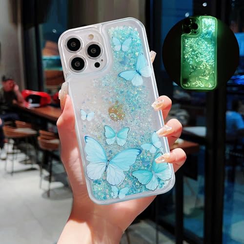 VALRION Schutzhülle für iPhone 16e, glitzernd, Schmetterling, leuchtet im Dunkeln, für Damen und Mädchen, glitzernd, fließender Treibsand, leuchtende Schutzhülle, weiches TPU, transparent, Blau VALRION Schutzhülle für iPhone 16e, glitzernd, Schmetterling, leuchtet im Dunkeln, für Damen und Mädchen, glitzernd, fließender Treibsand, leuchtende Schutzhülle, weiches TPU, transparent, Blau von VALRION