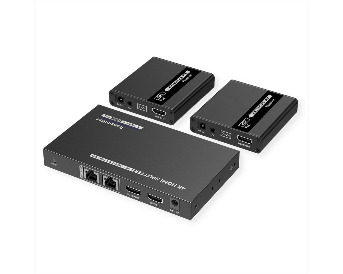 VALUE HDMI Splitter 3fach, mit Verlängerung (2x) über TP, bis 40 m Audio- & Video-Adapter von VALUE