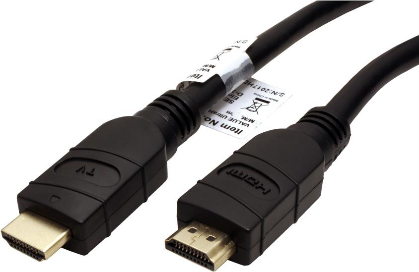 VALUE - HDMI mit Ethernetkabel - HDMI (M) bis HDMI (M) - 20 m - abgeschirmt - Schwarz - 4K Unterstützung von VALUE