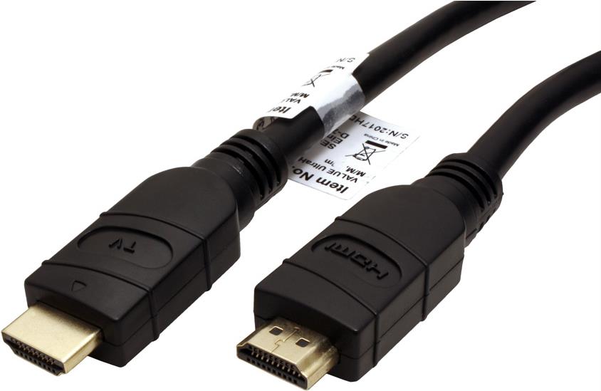 VALUE - HDMI mit Ethernetkabel - HDMI (M) bis HDMI (M) - 25 m - abgeschirmt - Schwarz - 4K Unterst�tzung von VALUE