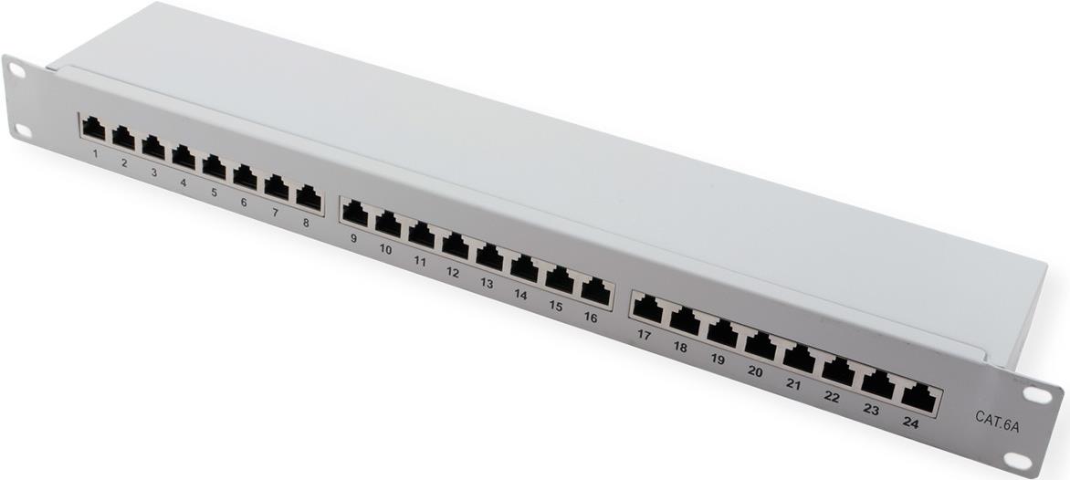 VALUE Kat.6A (Class EA) 19-Patchpanel, 24 P, geschirmt, grau (26.99.0365) von VALUE