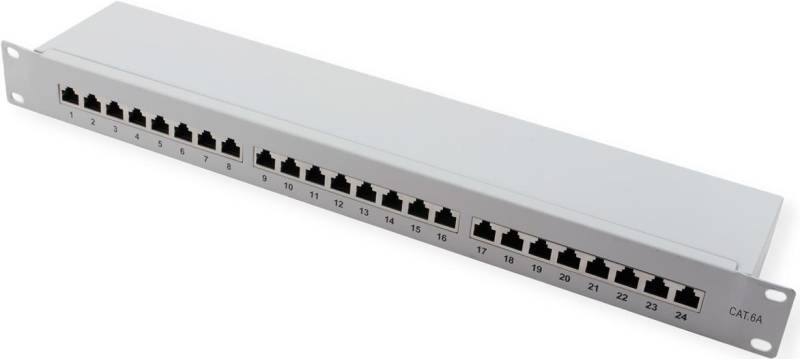 VALUE Kat.6A (Class EA) 19-Patchpanel, 24 P, geschirmt, grau (26.99.0365) von VALUE