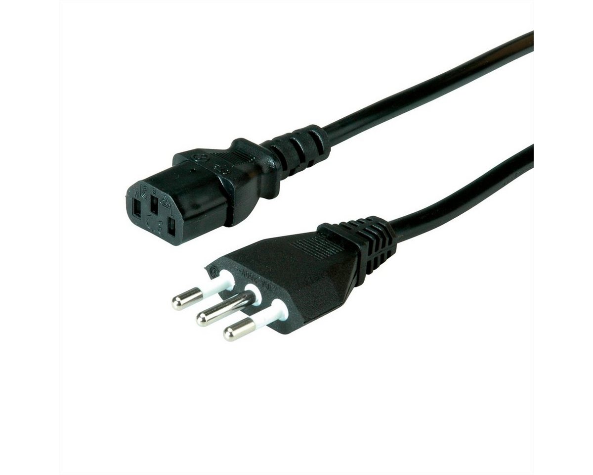 VALUE Netzkabel, gerade IEC-Buchse, Italien Stromkabel, CEI23-50, Typ-L Männlich (Stecker), IEC320 C13, Kaltgeräte, 10A Weiblich (Buchse) (180.0 cm) von VALUE