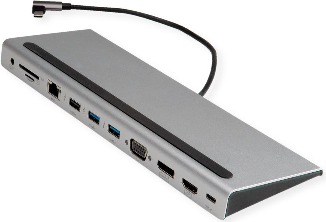VALUE USB 3.2 Gen 2 Typ C Multiport Docking Station, 4K HDMI/DP, VGA, USB, Card Reader, PD, LAN, Audio (12.99.1117) von VALUE