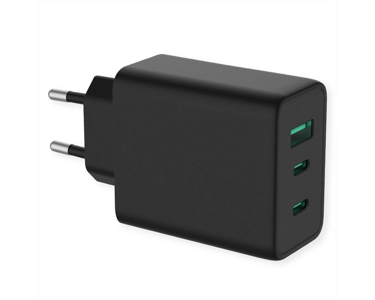 VALUE USB Charger mit Euro-Stecker, 3-Port (Typ-A, 2x Typ-C), 65W, GaN Stromadapter von VALUE