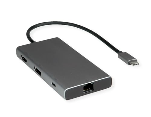 VALUE USB Typ C Dockingstation, HDMI+DP 4K60, 3X US3.2Gen1 (1x C + 2X A), 1x PD, 1x RJ45 von VALUE