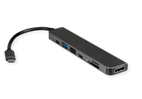 VALUE USB Typ C Dockingstation, HDMI 4K60, 2X USB2.0 (A+C) + 1x USB3.2 Gen1 (A), 1x PD, 1x SD/TF von VALUE