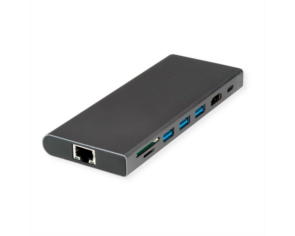 VALUE USB Typ C Dockingstation, HDMI 4K60 Computer-Adapter USB Typ C (USB-C) Männlich (Stecker) zu HDMI Typ A Weiblich (Buchse), 10.0 cm, 4x US3.2Gen1 (1x C + 3x A), 1x PD, 1x SD/TF, 1x RJ45, 1x 3.5mm von VALUE