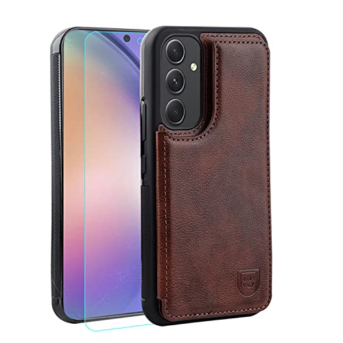 VANAVAGY Galaxy A54 Geldbörse Fall für Frauen und Männer, Leder Flip Folio Telefon Abdeckung passt magnetische Autohalterung mit Kreditkarteninhaber,Braun von VANAVAGY