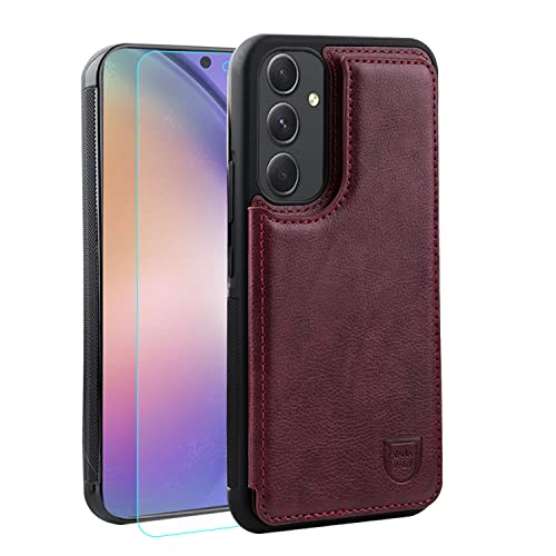 VANAVAGY Galaxy A54 Geldbörse Fall für Frauen und Männer, Leder Flip Folio Telefon Abdeckung passt magnetische Autohalterung mit Kreditkarteninhaber,Burgundisch von VANAVAGY