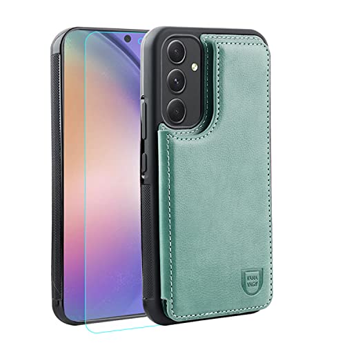 VANAVAGY Galaxy A54 Geldbörse Fall für Frauen und Männer, Leder Flip Folio Telefon Abdeckung passt magnetische Autohalterung mit Kreditkarteninhaber,Waldgrün von VANAVAGY