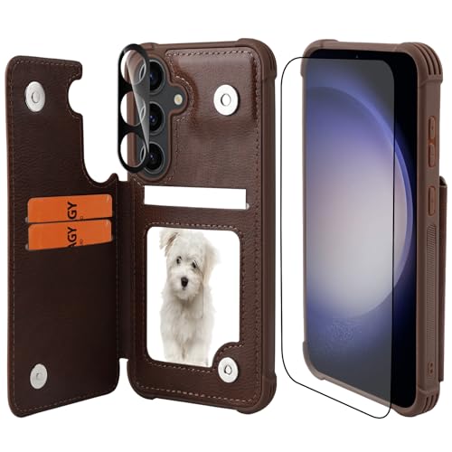 VANAVAGY Galaxy s24+ Plus Geldbörse Fall für Frauen und Männer, Leder Flip Folio Telefon Abdeckung passt magnetische Autohalterung mit Kreditkarteninhaber,Braun von VANAVAGY