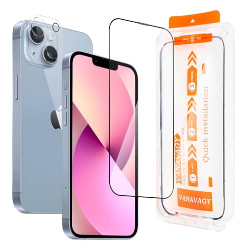 VANAVAGY Glass Screen Protector Kompatibel für iPhone 13 6.1 Zoll [1 Pack][Kratzfest], Kamera Leans Protector enthalten, Film mit Rahmen Full Coverage Case für eine einfache Installation von VANAVAGY