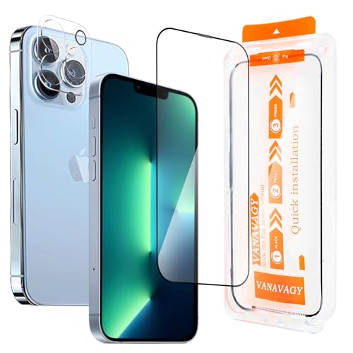 VANAVAGY Glass Screen Protector Kompatibel für iPhone 13 pro max 6.7 Zoll [1 Pack][Kratzfest], Camera Leans Protector enthalten luded, Film mit Rahmen Full Coverage Case für einfache Installation von VANAVAGY