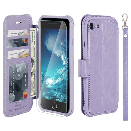 VANAVAGY Handyhülle für iPhone SE 2022/2020 iPhone 8/iPhone 7 Hülle für Frauen und Männer,Leder Stoßfest Flip Case mit Drahtloser Aufladung und RFID-Block für iPhone SE3/SE2 (4,7 Zoll),Nelke Violett von VANAVAGY