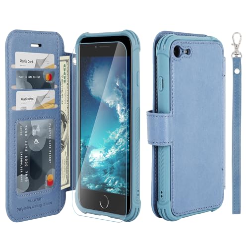 VANAVAGY Handyhülle für iPhone SE 2022/2020 iPhone 8/iPhone 7 Hülle für Frauen und Männer,Leder Stoßfest Flip Case mit Drahtloser Aufladung und RFID-Blockierung für iPhone SE3/SE2 (4,7 Zoll),Blau VANAVAGY Handyhülle für iPhone SE 2022/2020 iPhone 8/iPhone 7 Hülle für Frauen und Männer,Leder Stoßfest Flip Case mit Drahtloser Aufladung und RFID-Blockierung für iPhone SE3/SE2 (4,7 Zoll),Blau von VANAVAGY