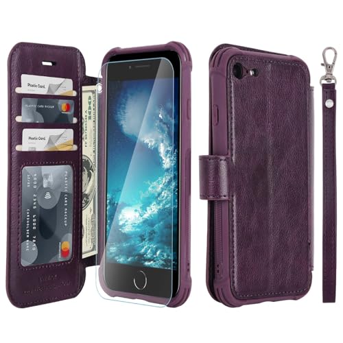 VANAVAGY Handyhülle für iPhone SE 2022/2020 iPhone 8/iPhone 7 Hülle für Frauen und Männer,Leder Stoßfest Flip Case mit Drahtloser Aufladung und RFID-Blockierung für iPhone SE3/SE2 (4,7 Zoll),Lila von VANAVAGY