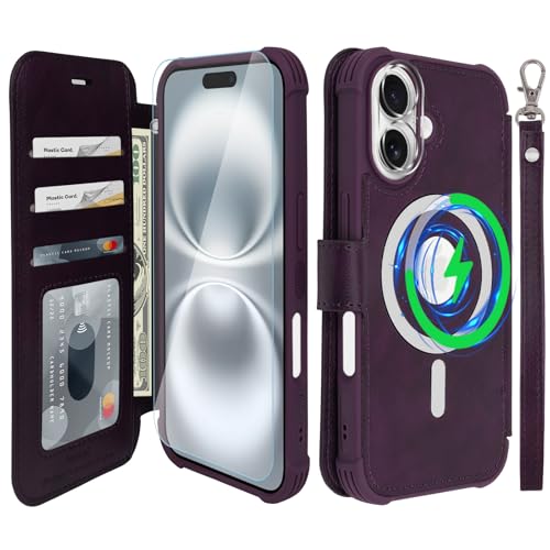 VANAVAGY Kompatibel für iPhone 16 Plus Hülle für Magsafe Drahtlos Aufladen, Leder Flip Folio Handgelenk mit RFID-Blockierung Kartenhalter, Lila VANAVAGY Kompatibel für iPhone 16 Plus Hülle für Magsafe Drahtlos Aufladen, Leder Flip Folio Handgelenk mit RFID-Blockierung Kartenhalter, Lila von VANAVAGY