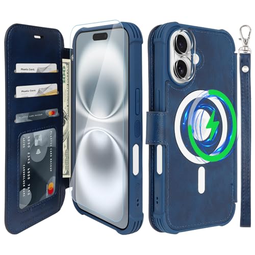 VANAVAGY Kompatibel für iPhone 16 Plus Hülle für Magsafe Drahtlos Aufladen, Leder Flip Folio Handgelenk mit RFID-Blockierung Kartenhalter, Marineblau VANAVAGY Kompatibel für iPhone 16 Plus Hülle für Magsafe Drahtlos Aufladen, Leder Flip Folio Handgelenk mit RFID-Blockierung Kartenhalter, Marineblau von VANAVAGY