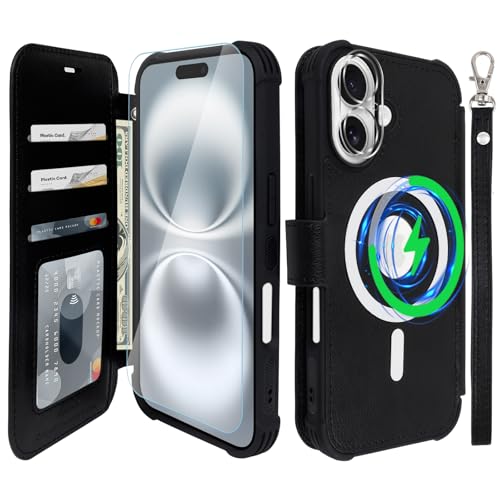 VANAVAGY Kompatibel für iPhone 16 Plus Hülle für Magsafe Drahtlos Aufladen, Leder Flip Folio Handgelenk mit RFID-Blockierung Kartenhalter, Schwarz VANAVAGY Kompatibel für iPhone 16 Plus Hülle für Magsafe Drahtlos Aufladen, Leder Flip Folio Handgelenk mit RFID-Blockierung Kartenhalter, Schwarz von VANAVAGY