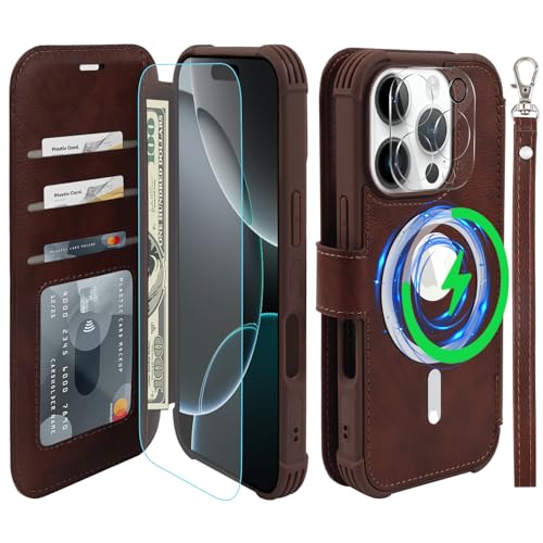 VANAVAGY Kompatibel für iPhone 16 Pro Max Hülle für Magsafe Drahtlos Aufladen, Leder Flip Folio Handgelenk mit RFID-Blockierung Kartenhalter, Braun VANAVAGY Kompatibel für iPhone 16 Pro Max Hülle für Magsafe Drahtlos Aufladen, Leder Flip Folio Handgelenk mit RFID-Blockierung Kartenhalter, Braun von VANAVAGY