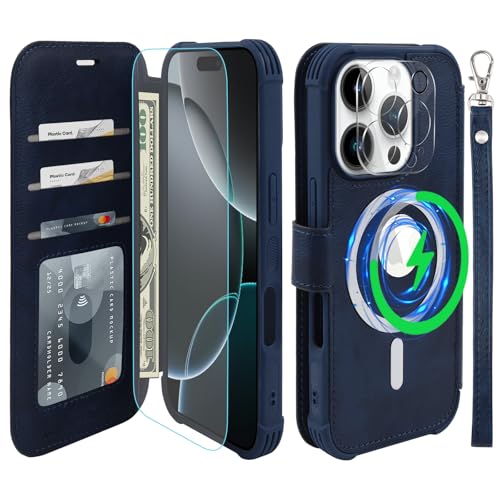 VANAVAGY Kompatibel für iPhone 16 Pro Max Hülle für Magsafe Drahtlos Aufladen, Leder Flip Folio Handgelenk mit RFID-Blockierung Kartenhalter, Marineblau VANAVAGY Kompatibel für iPhone 16 Pro Max Hülle für Magsafe Drahtlos Aufladen, Leder Flip Folio Handgelenk mit RFID-Blockierung Kartenhalter, Marineblau von VANAVAGY