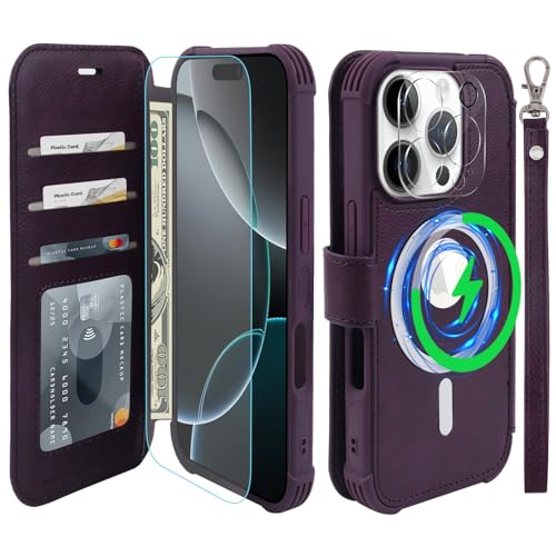 VANAVAGY Kompatibel für iPhone 16 Pro Hülle für Magsafe Drahtlos Aufladen, Leder Flip Folio Handgelenk mit RFID-Blockierung Kartenhalter, Lila VANAVAGY Kompatibel für iPhone 16 Pro Hülle für Magsafe Drahtlos Aufladen, Leder Flip Folio Handgelenk mit RFID-Blockierung Kartenhalter, Lila von VANAVAGY