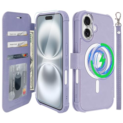 VANAVAGY Kompatibel für iPhone 16 Hülle für Magsafe Drahtlos Aufladen, Leder Flip Folio Handgelenk mit RFID-Blockierung Kartenhalter, Nelke Violett VANAVAGY Kompatibel für iPhone 16 Hülle für Magsafe Drahtlos Aufladen, Leder Flip Folio Handgelenk mit RFID-Blockierung Kartenhalter, Nelke Violett von VANAVAGY