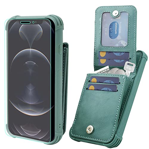 VANAVAGY iPhone 12/12 Pro Brieftaschenetui für Frauen und Männer,Leder Magnetverschluss Flip Folio Handyhülle mit Kreditkartenfach und Münzfach,Waldgrün von VANAVAGY