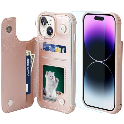 VANAVAGY iPhone 15 Geldbörse Fall für Frauen und Männer, Leder Flip Folio Telefon Abdeckung passt magnetische Autohalterung mit Kreditkarteninhaber von VANAVAGY