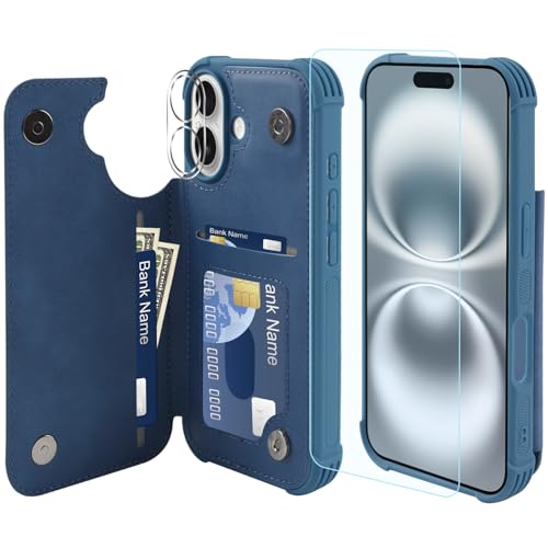 VANAVAGY iPhone 16 Geldbörse Fall für Frauen und Männer, Leder Flip Folio Telefon Abdeckung passt magnetische Autohalterung mit Kreditkarteninhaber, Blau VANAVAGY iPhone 16 Geldbörse Fall für Frauen und Männer, Leder Flip Folio Telefon Abdeckung passt magnetische Autohalterung mit Kreditkarteninhaber, Blau von VANAVAGY