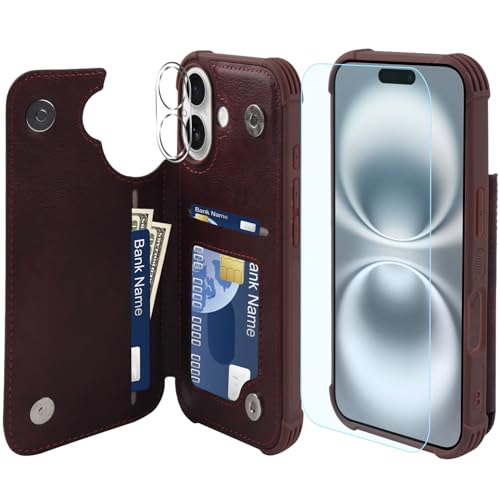VANAVAGY iPhone 16 Geldbörse Fall für Frauen und Männer, Leder Flip Folio Telefon Abdeckung passt magnetische Autohalterung mit Kreditkarteninhaber, Burgundisch VANAVAGY iPhone 16 Geldbörse Fall für Frauen und Männer, Leder Flip Folio Telefon Abdeckung passt magnetische Autohalterung mit Kreditkarteninhaber, Burgundisch von VANAVAGY