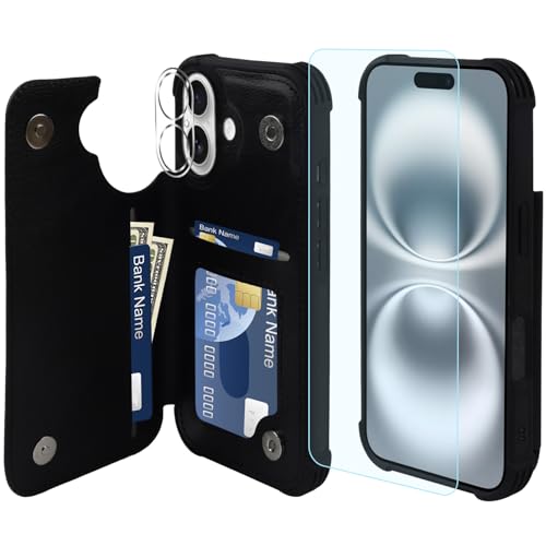 VANAVAGY iPhone 16 Geldbörse Fall für Frauen und Männer, Leder Flip Folio Telefon Abdeckung passt magnetische Autohalterung mit Kreditkarteninhaber, Schwarz VANAVAGY iPhone 16 Geldbörse Fall für Frauen und Männer, Leder Flip Folio Telefon Abdeckung passt magnetische Autohalterung mit Kreditkarteninhaber, Schwarz von VANAVAGY