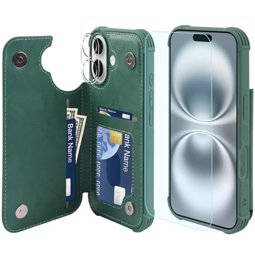 VANAVAGY iPhone 16 Geldbörse Fall für Frauen und Männer, Leder Flip Folio Telefon Abdeckung passt magnetische Autohalterung mit Kreditkarteninhaber, Waldgrün VANAVAGY iPhone 16 Geldbörse Fall für Frauen und Männer, Leder Flip Folio Telefon Abdeckung passt magnetische Autohalterung mit Kreditkarteninhaber, Waldgrün von VANAVAGY