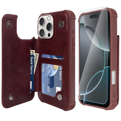 VANAVAGY iPhone 16 Pro Geldbörse Fall für Frauen und Männer, Leder Flip Folio Telefon Abdeckung passt magnetische Autohalterung mit Kreditkarteninhaber, Burgundisch VANAVAGY iPhone 16 Pro Geldbörse Fall für Frauen und Männer, Leder Flip Folio Telefon Abdeckung passt magnetische Autohalterung mit Kreditkarteninhaber, Burgundisch von VANAVAGY