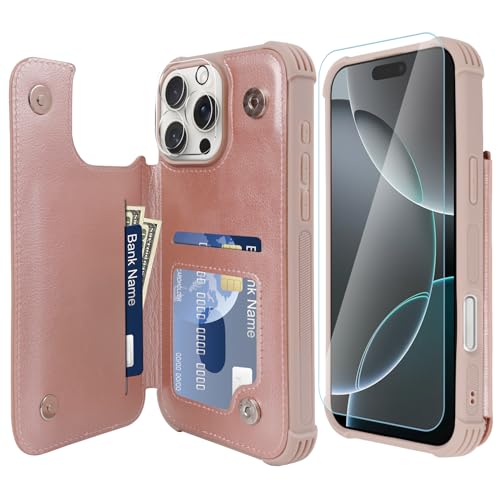 VANAVAGY iPhone 16 Pro Geldbörse Fall für Frauen und Männer, Leder Flip Folio Telefon Abdeckung passt magnetische Autohalterung mit Kreditkarteninhaber, Roségold VANAVAGY iPhone 16 Pro Geldbörse Fall für Frauen und Männer, Leder Flip Folio Telefon Abdeckung passt magnetische Autohalterung mit Kreditkarteninhaber, Roségold von VANAVAGY