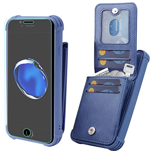 VANAVAGY iPhone SE2/SE3 2022/2020 Tasche,iPhone 8/iPhone 7 Brieftaschenetui für Frauen und Männer,Leder Magnetverschluss Flip Folio Handyhülle mit Kreditkartenfach und Münzfach, Blau von VANAVAGY