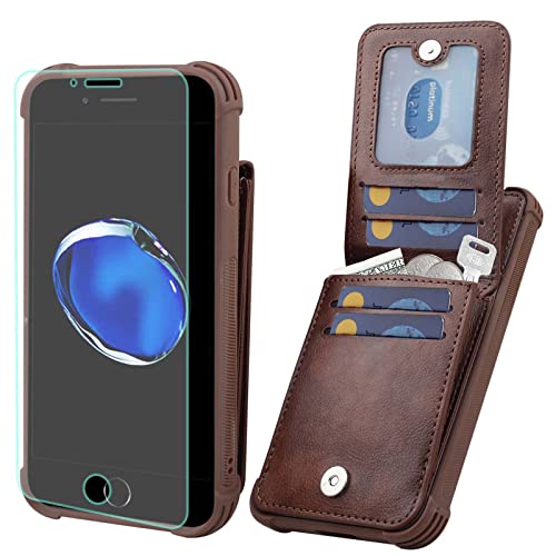 VANAVAGY iPhone SE2/SE3 2022/2020 Tasche,iPhone 8/iPhone 7 Brieftaschenetui für Frauen und Männer,Leder Magnetverschluss Flip Folio Handyhülle mit Kreditkartenfach und Münzfach, Braun von VANAVAGY