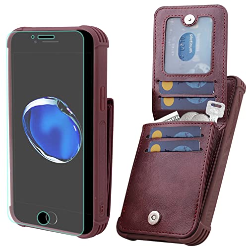 VANAVAGY iPhone SE2/SE3 2022/2020 Tasche,iPhone 8/iPhone 7 Brieftaschenetui für Frauen und Männer,Leder Magnetverschluss Flip Folio Handyhülle mit Kreditkartenfach und Münzfach, Burgundisch von VANAVAGY