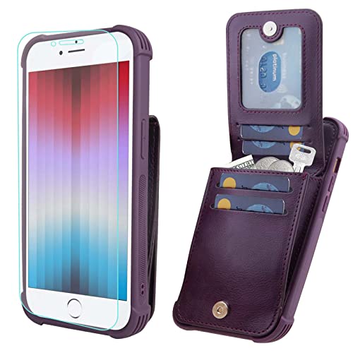 VANAVAGY iPhone SE2/SE3 2022/2020 Tasche,iPhone 8/iPhone 7 Brieftaschenetui für Frauen und Männer,Leder Magnetverschluss Flip Folio Handyhülle mit Kreditkartenfach und Münzfach, Lila von VANAVAGY