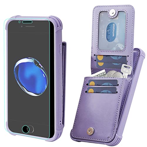 VANAVAGY iPhone SE2/SE3 2022/2020 Tasche,iPhone 8/iPhone 7 Brieftaschenetui für Frauen und Männer,Leder Magnetverschluss Flip Folio Handyhülle mit Kreditkartenfach und Münzfach, Nelke Violett von VANAVAGY