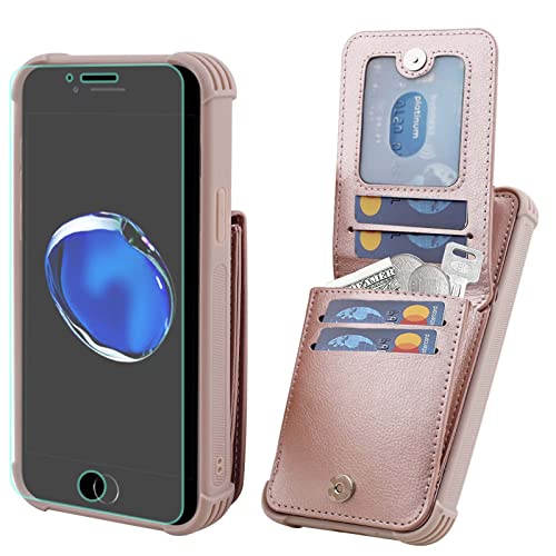 VANAVAGY iPhone SE2/SE3 2022/2020 Tasche,iPhone 8/iPhone 7 Brieftaschenetui für Frauen und Männer,Leder Magnetverschluss Flip Folio Handyhülle mit Kreditkartenfach und Münzfach, Roségold von VANAVAGY