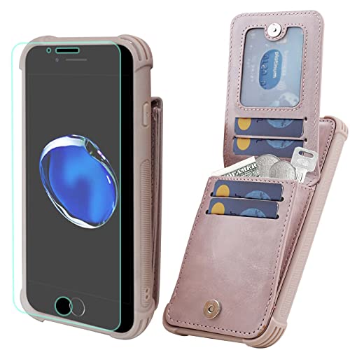 VANAVAGY iPhone SE2/SE3 2022/2020 Tasche,iPhone 8/iPhone 7 Brieftaschenetui für Frauen und Männer,Leder Magnetverschluss Flip Folio Handyhülle mit Kreditkartenfach und Münzfach, rosa von VANAVAGY