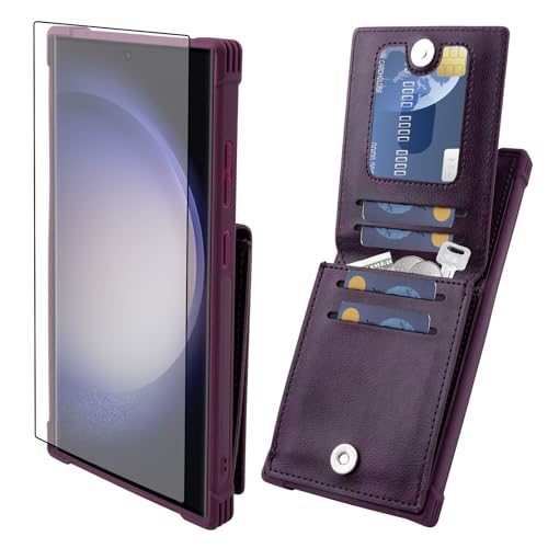 VANAVAGY kompatibel für Samsung Galaxy S24 Ultra Brieftaschenetui,Leder Magnetverschluss Flip Folio Handyhülle mit Kreditkartenfach und Münzfach,Lila von VANAVAGY